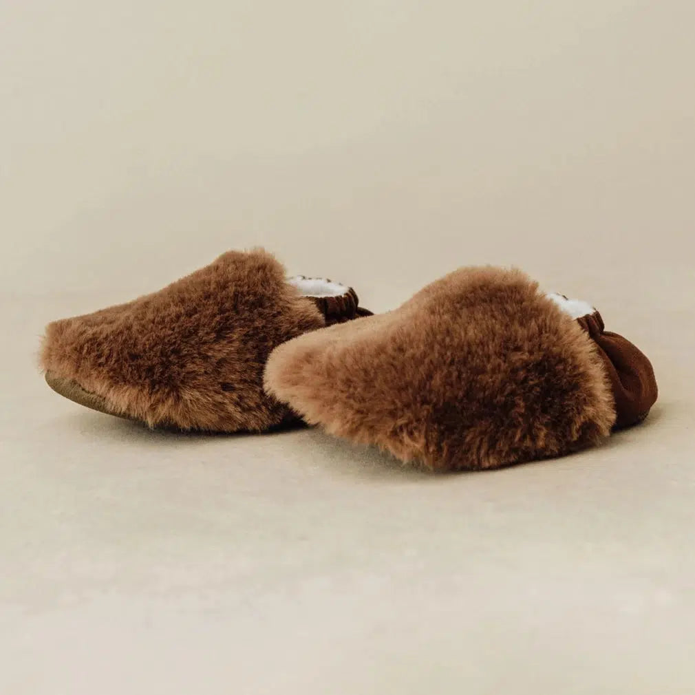 SoftSoul Footware - Faux Fur Slippers - Chocolate Brown-Shoes + Booties-0-3M-Posh Baby