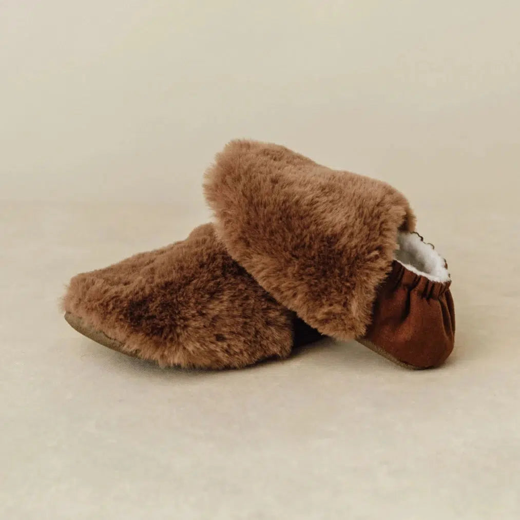 SoftSoul Footware - Faux Fur Slippers - Chocolate Brown-Shoes + Booties-0-3M-Posh Baby