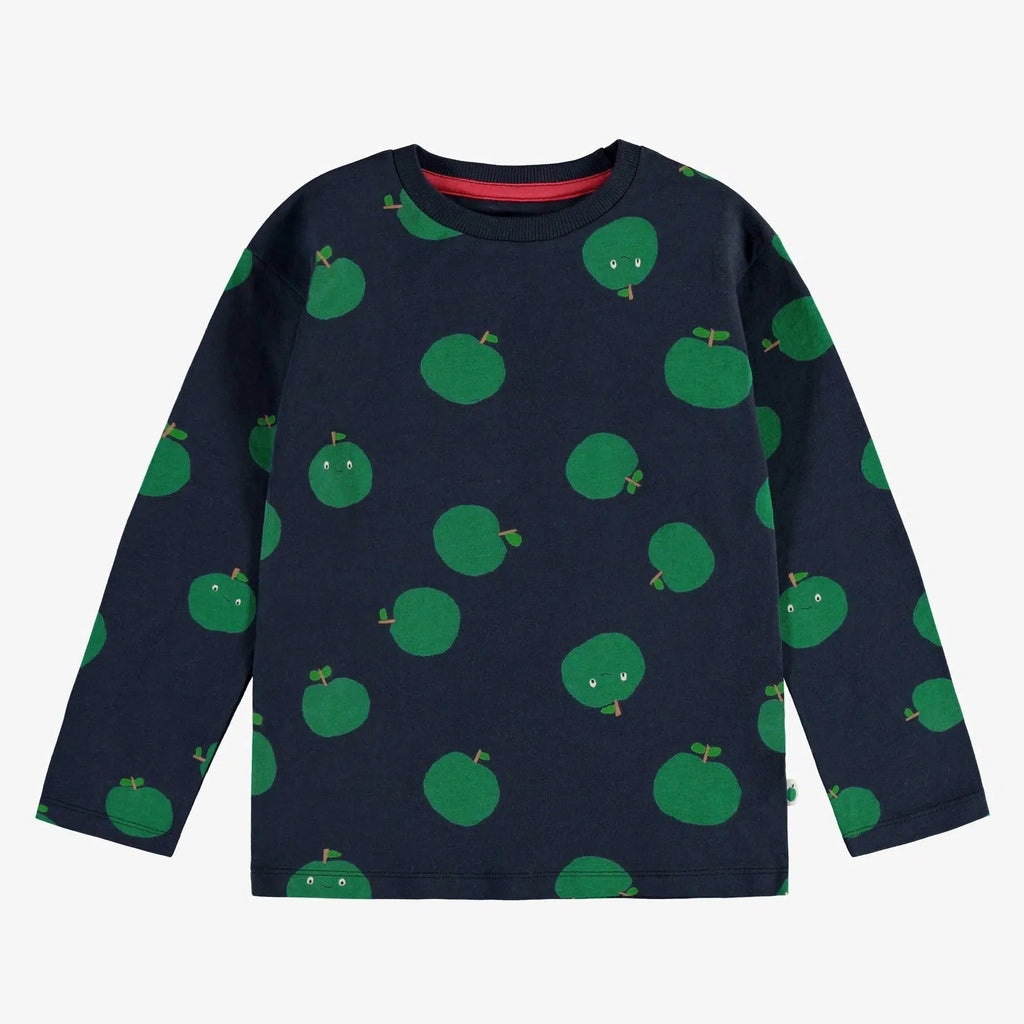 Souris Mini - Long Sleeve T-Shirt - Navy + Green Apples-Long Sleeves-9-12M-Posh Baby