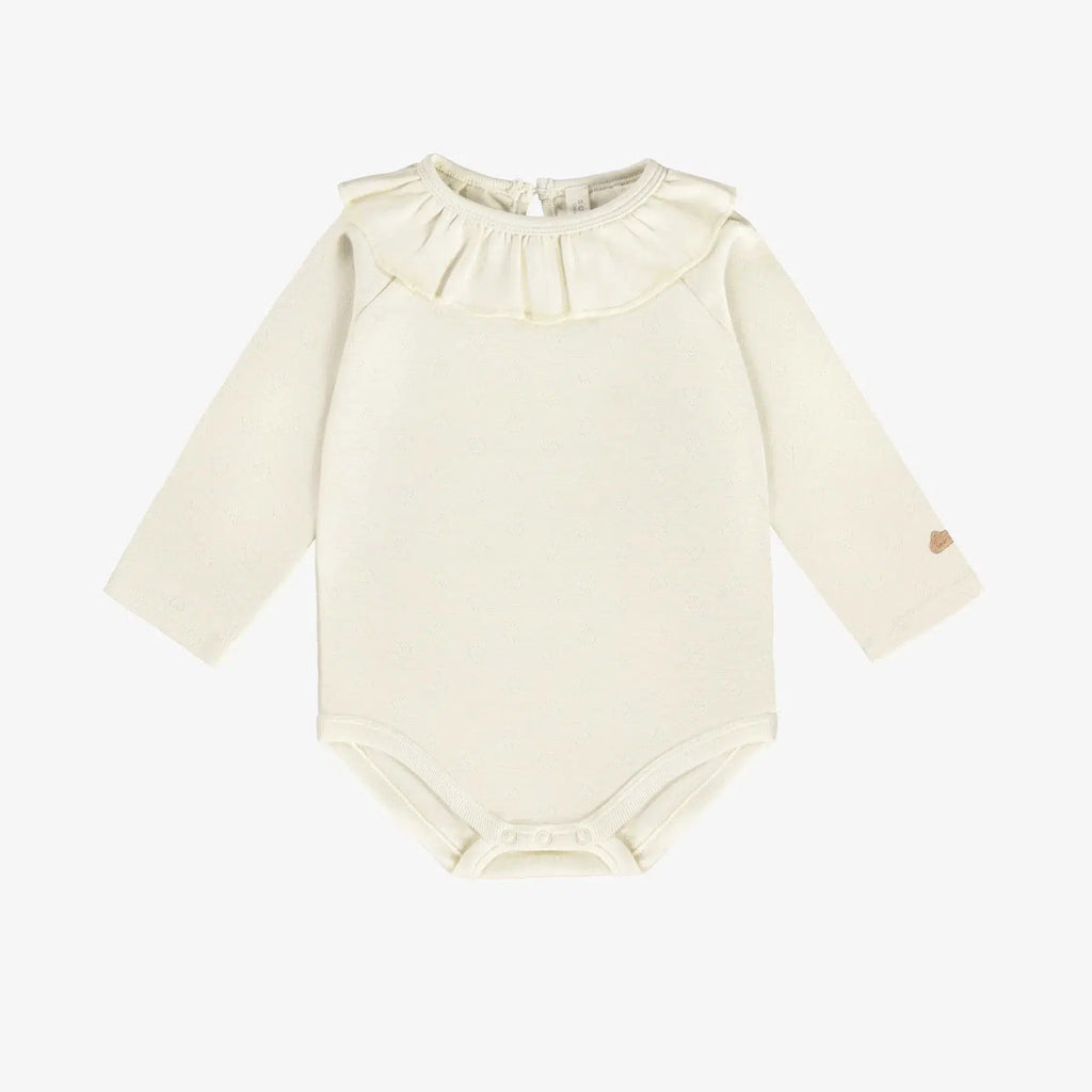 Souris Mini - Ruffle Collar Pointelle Bodysuit - Cream-Onesies-0-3M-Posh Baby