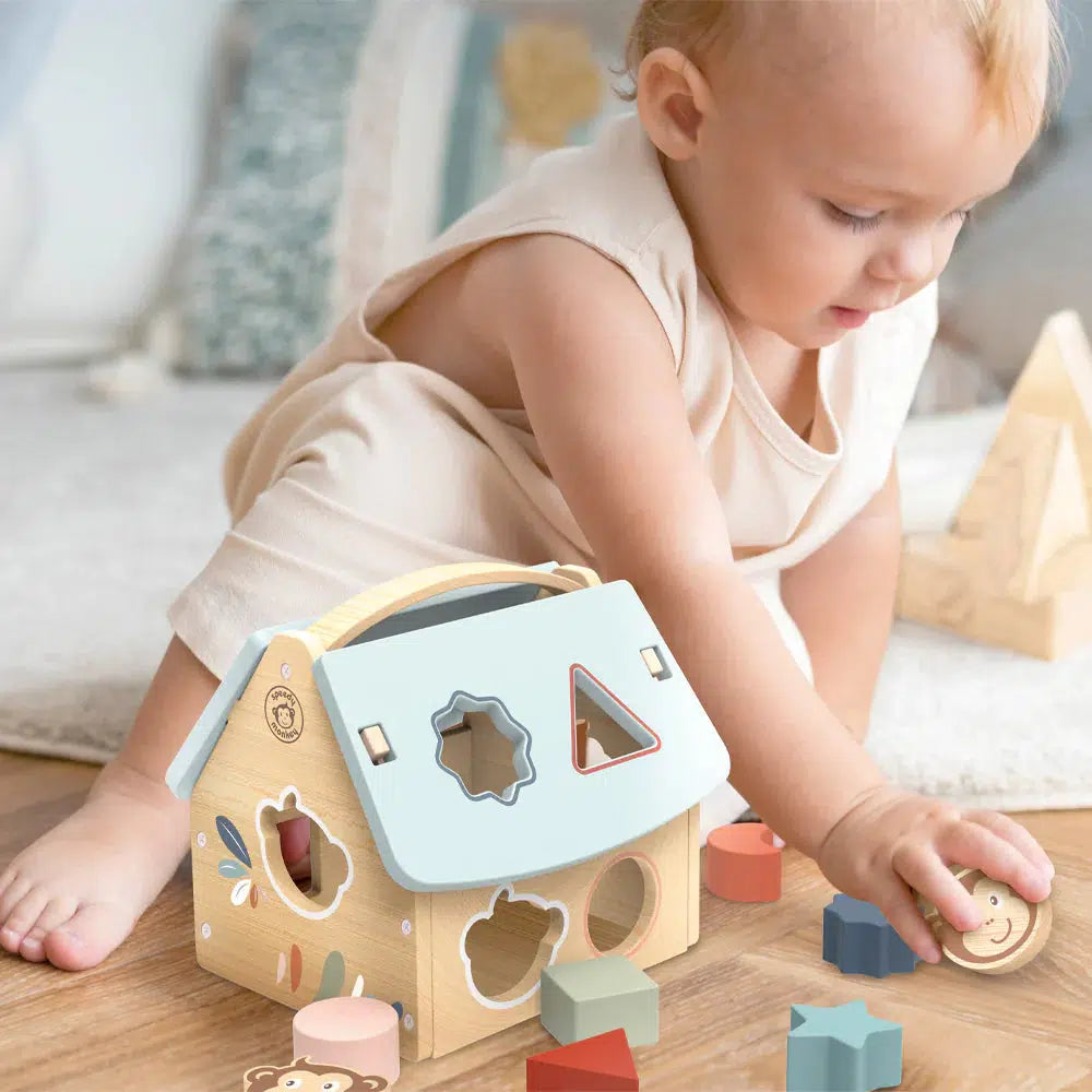 Speedy Monkey - Wooden House Shaped Sorter-Interactive-Posh Baby