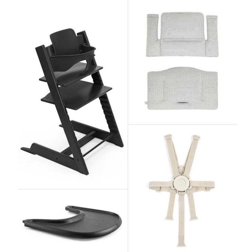 Stokke - Tripp Trapp High Chair² + Cushion² + Tray - Black with Nordic Grey-Tripp Trapp High Chair Complete Bundles-Posh Baby