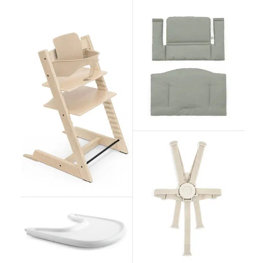 Stokke - Tripp Trapp High Chair² + Cushion² + Tray - Natural with Glacier Green-Tripp Trapp High Chair Complete Bundles-Posh Baby