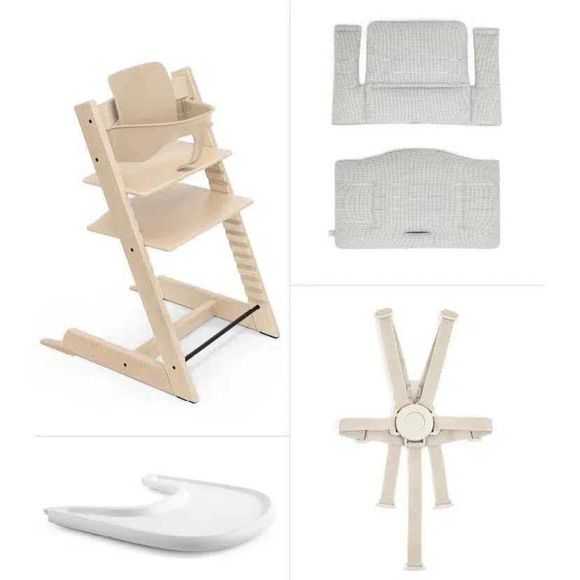 Stokke - Tripp Trapp High Chair² + Cushion² + Tray - Natural with Nordic Grey-Tripp Trapp High Chair Complete Bundles-Posh Baby