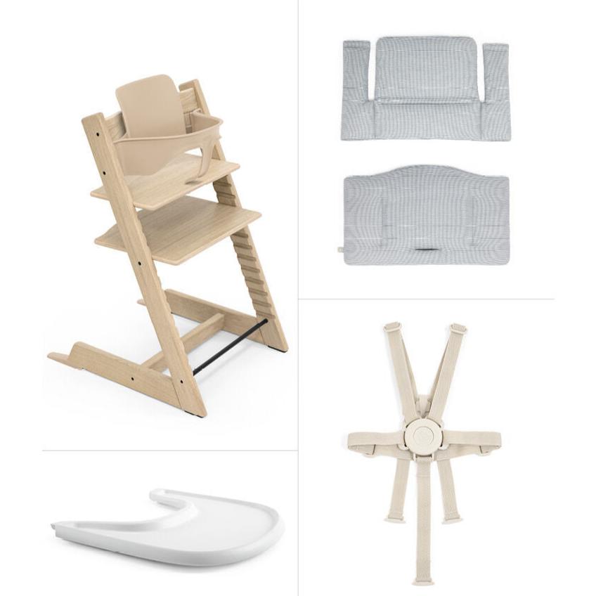 Stokke - Tripp Trapp High Chair² + Cushion² + Tray - Oak Natural with Nordic Blue-Tripp Trapp High Chair Complete Bundles-Posh Baby