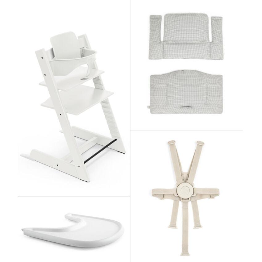 Stokke - Tripp Trapp High Chair² + Cushion² + Tray - White with Nordic Grey-Tripp Trapp High Chair Complete Bundles-Posh Baby