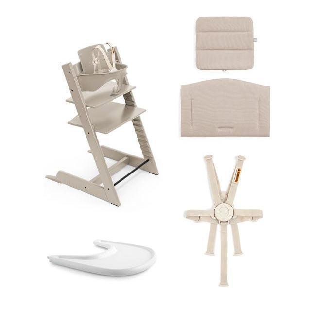 stokke tripp trapp beige Stokke Tripp Trapp High Chair² with Cushion + Tray, Cashmere Grey + Beige Cushion, White Tray