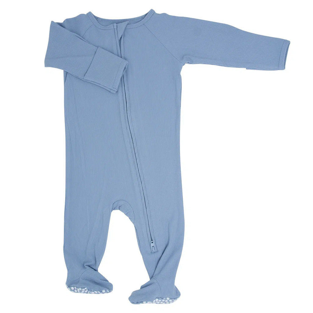 Sweet Bamboo - Ribbed Zipper Footie - Blue Fog-Footies + Rompers (Basic)-0-3M-Posh Baby