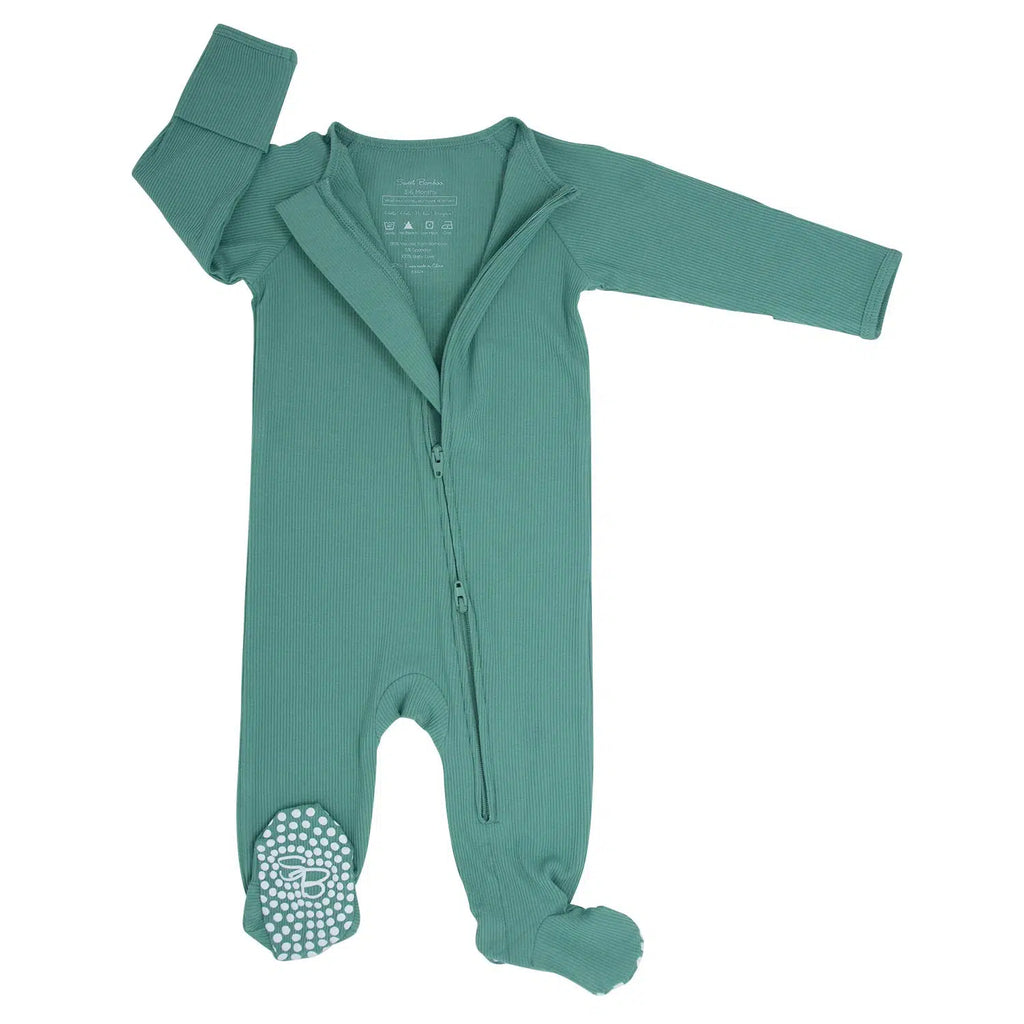 Sweet Bamboo - Ribbed Zipper Footie - Malachite Green-Footies + Rompers (Basic)-Newborn-Posh Baby