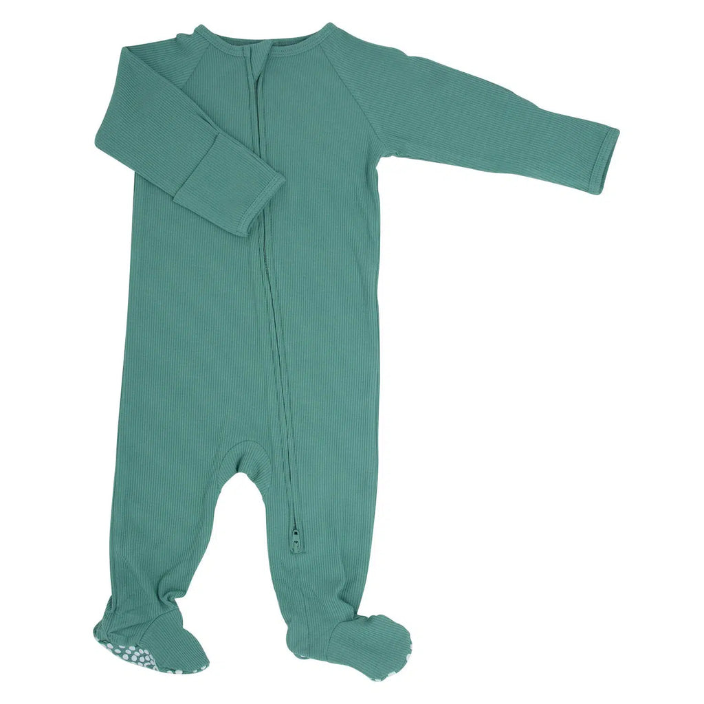 Sweet Bamboo - Ribbed Zipper Footie - Malachite Green-Footies + Rompers (Basic)-Newborn-Posh Baby