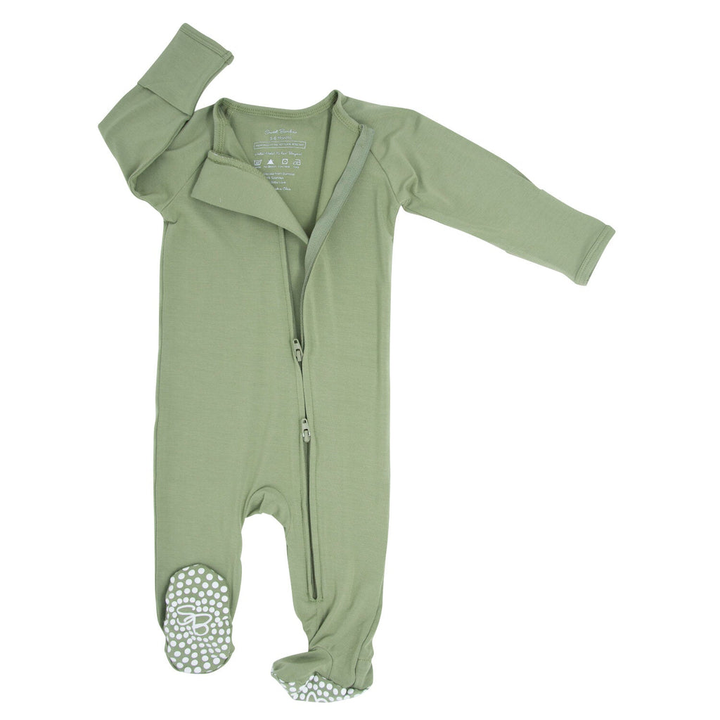 Sweet Bamboo - Zipper Footie - Army Green-Footies + Rompers (Basic)-Newborn-Posh Baby