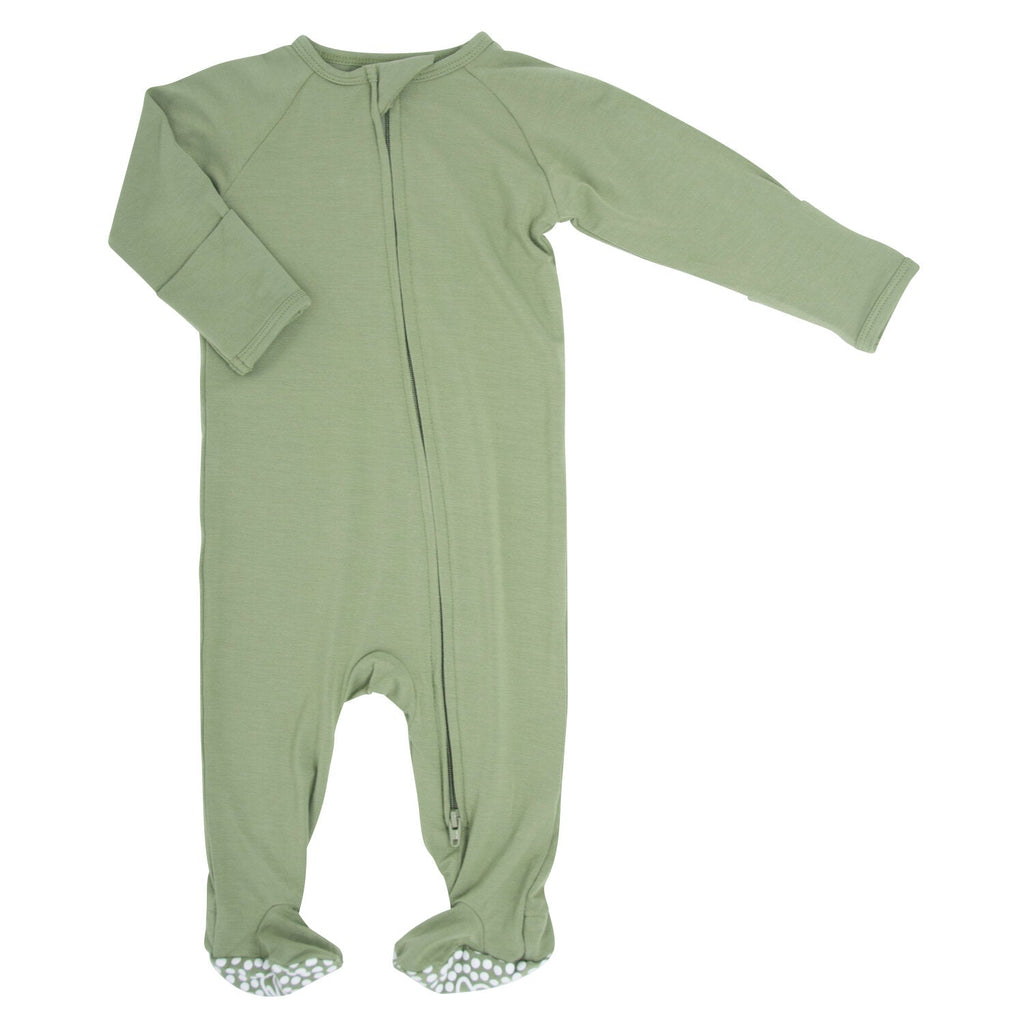 Sweet Bamboo - Zipper Footie - Army Green-Footies + Rompers (Basic)-Newborn-Posh Baby