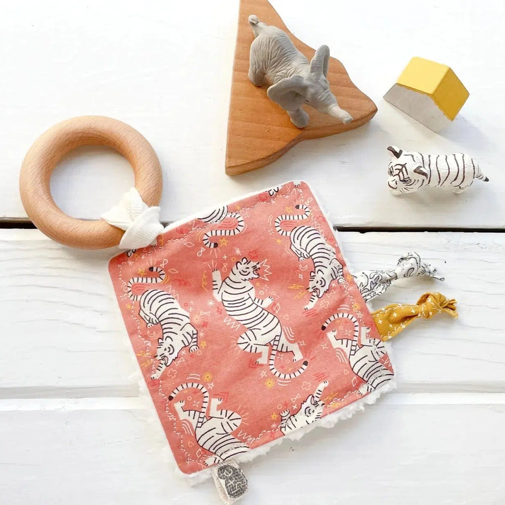 The Bird + Elephant - Handmade Soft Sensory Crinkle Toy - Tiger-Plush Rattles + Teething Toys-Posh Baby