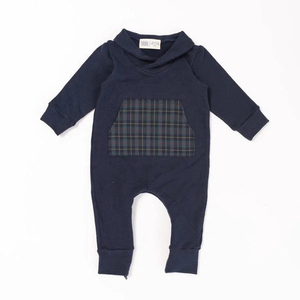 Thimble Collection - Handcrafted Bamboo Shawl Collar Romper - Midnight Mistletoe-Footies + Rompers (Fashion)-6-12M-Posh Baby