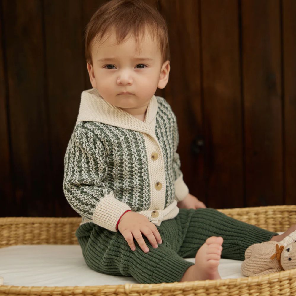 Tun Tun (Peru) - Pima Cotton Chase Cardigan - Blue + Natural-Sweaters + Cardigans + Jackets-3-6M-Posh Baby