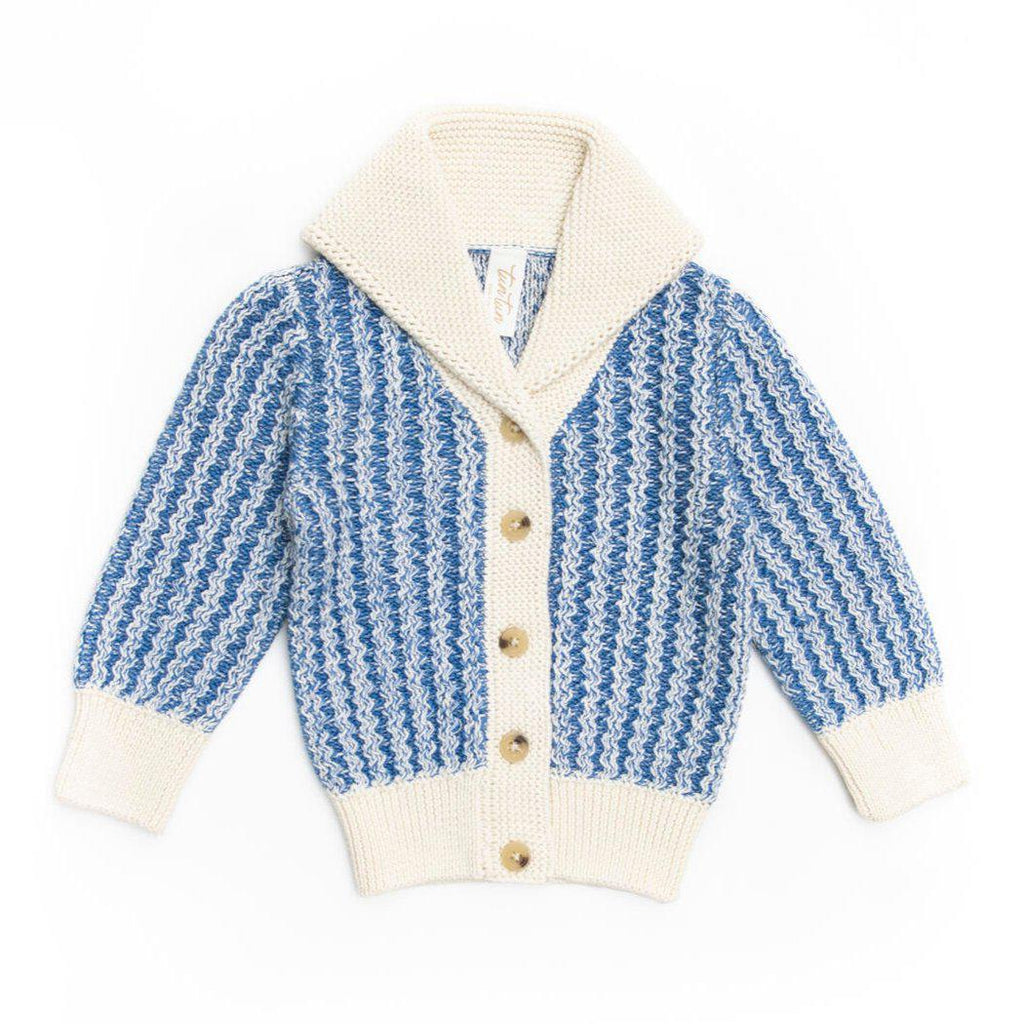 Tun Tun (Peru) - Pima Cotton Chase Cardigan - Blue + Natural-Sweaters + Cardigans + Jackets-3-6M-Posh Baby