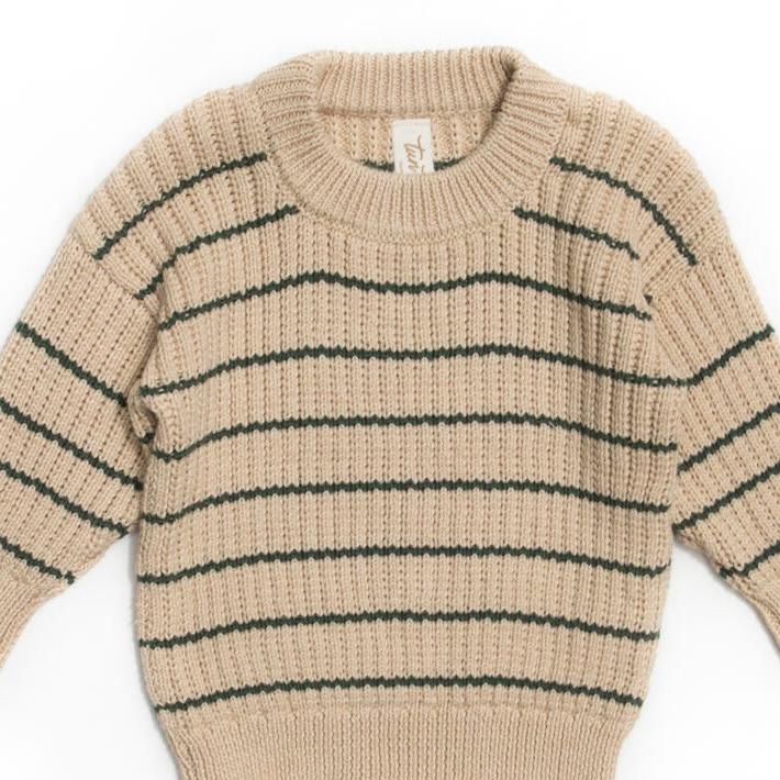 Tun Tun (Peru) - Pima Cotton Luca Sweater - Oatmeal + Forest Green-Sweaters + Cardigans + Jackets-3-6M-Posh Baby