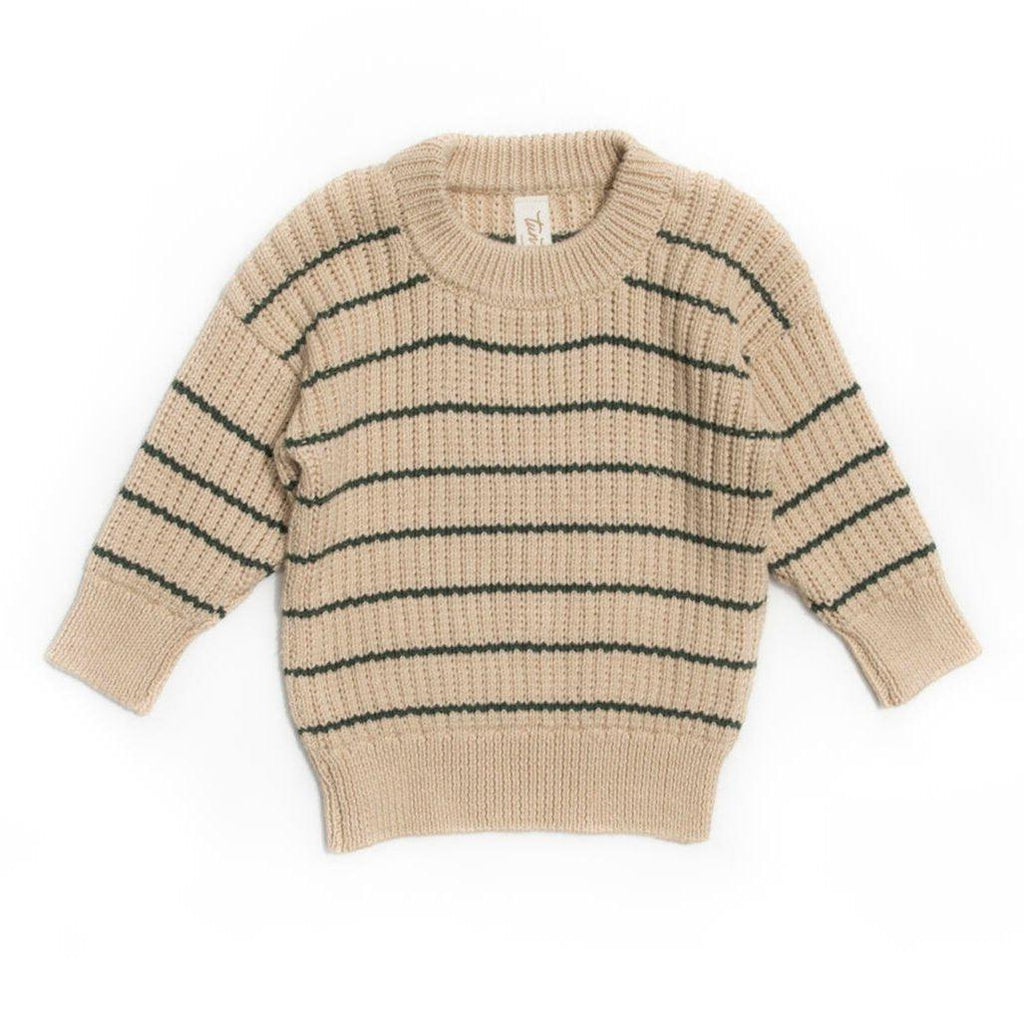 Tun Tun (Peru) - Pima Cotton Luca Sweater - Oatmeal + Forest Green-Sweaters + Cardigans + Jackets-6-12M-Posh Baby