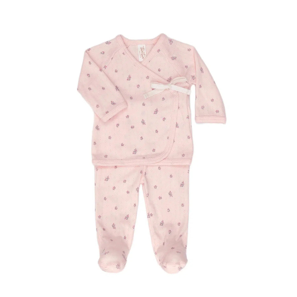 Tun Tun (Peru) - Pima Cotton Pointelle Kimono Set - Pink Little Flowers-Sets-Newborn-Posh Baby