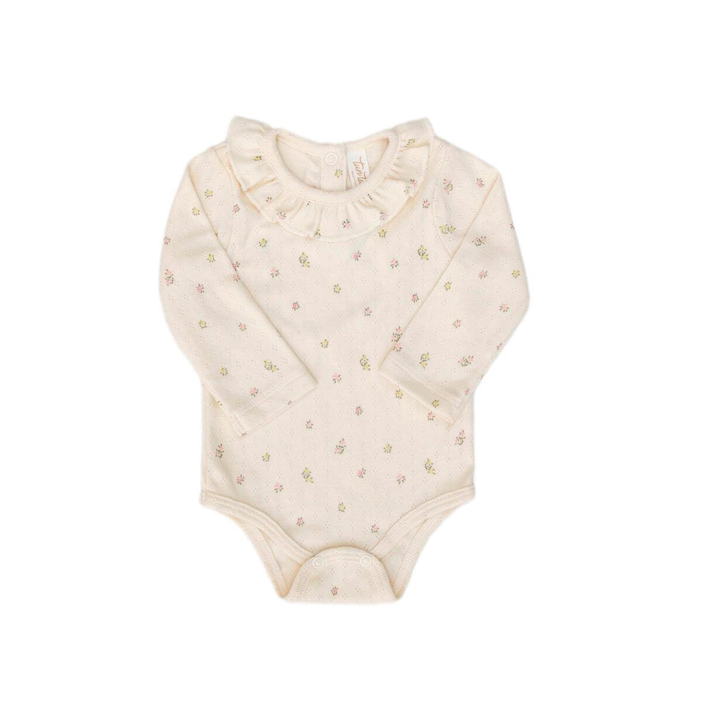 Tun Tun (Peru) - Pima Cotton Pointelle Ruffle Bodysuit - Little Flowers-Onesies-0-3M-Posh Baby