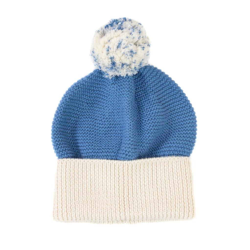 Tun Tun (Peru) - Pima Cotton Pompom Hat - Blue + Natural-Hats-0-6M-Posh Baby