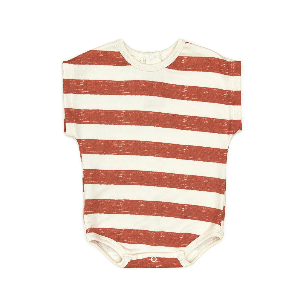 Tun Tun (Peru) - Pima Cotton Relaxed Bodysuit - Terracotta Stripes-Footies + Rompers (Fashion)-3-6M-Posh Baby