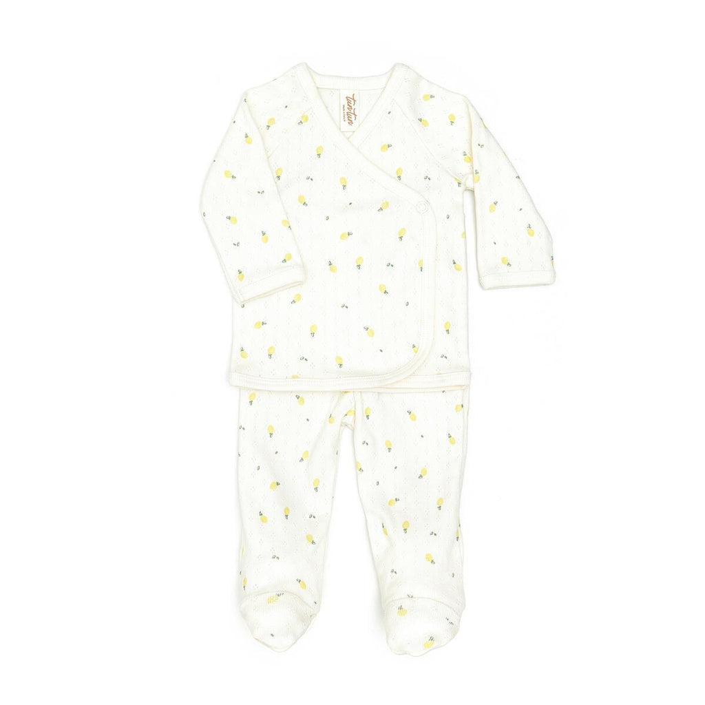 Tun Tun (Peru) - Pointelle Kimono Top + Pant Set - Lemons (Cream)-Sets-0-3M-Posh Baby