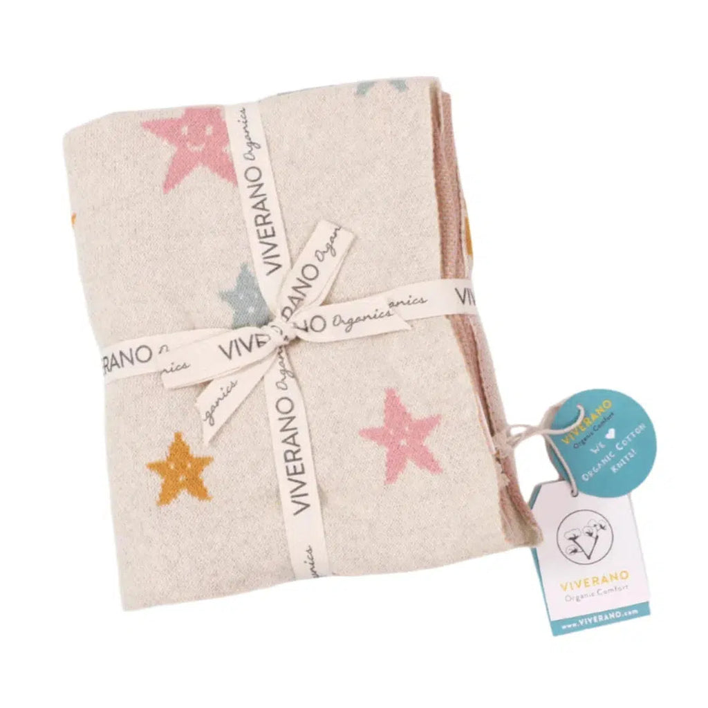 Viverano - Organic Cotton Jacquard Knit Blanket - Stars-Quilts + Snuggle Blankets-Posh Baby