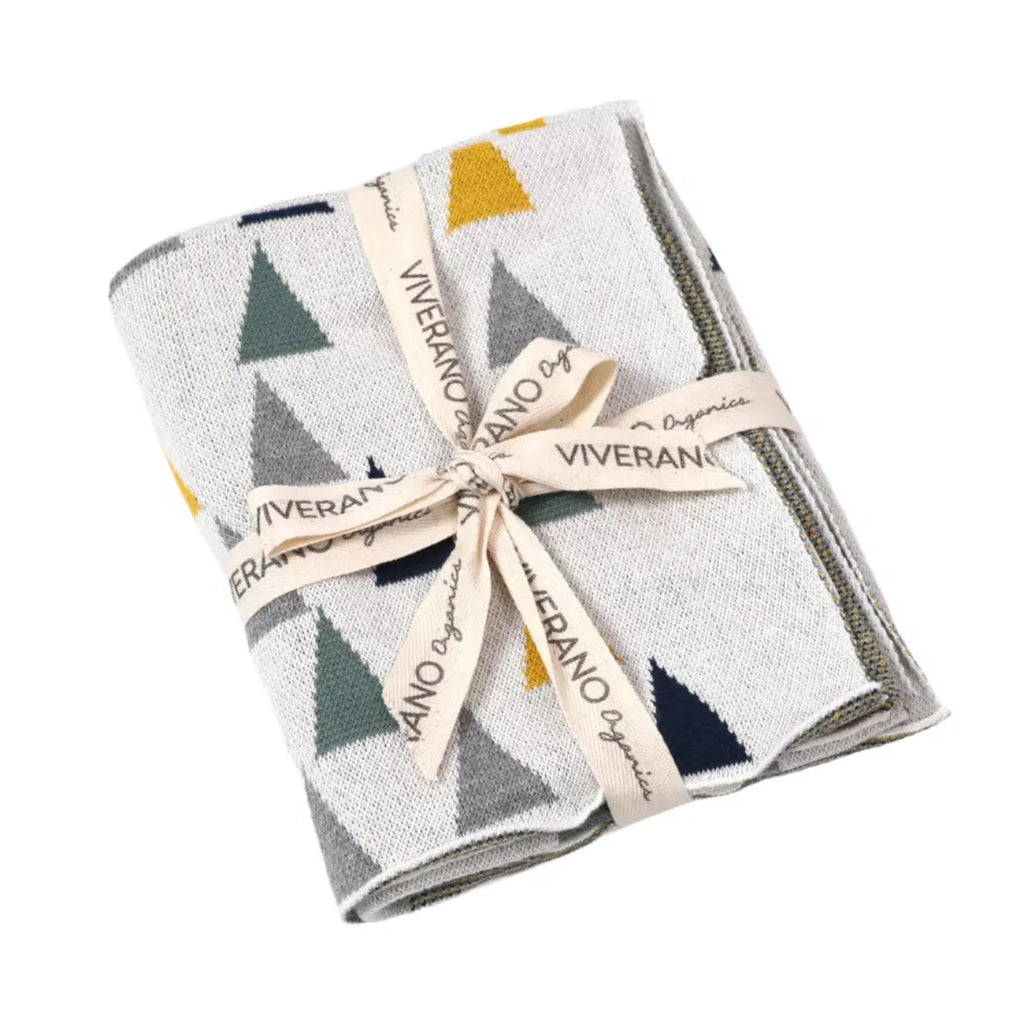 Viverano - Organic Cotton Jacquard Knit Blanket - Triangles-Quilts + Snuggle Blankets-Posh Baby