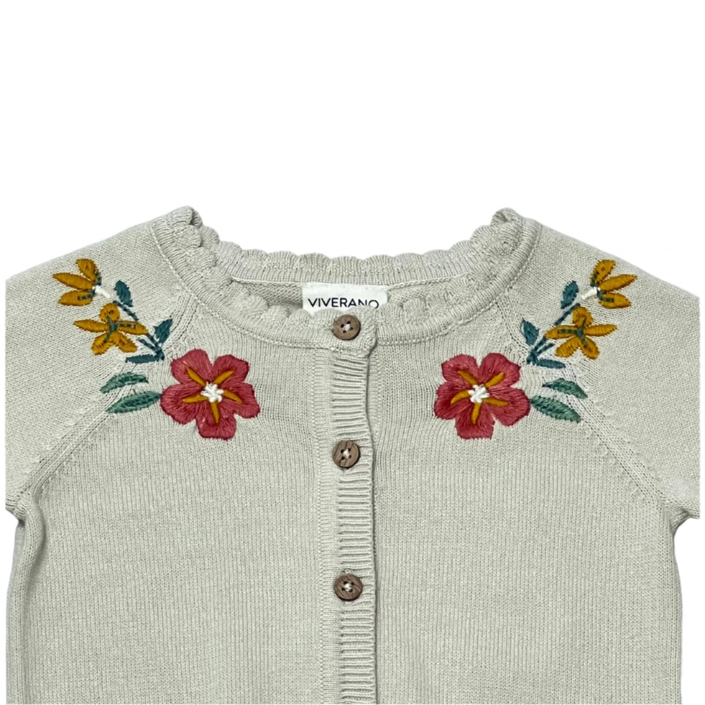 Viverano - Organic Cotton Knit Cardigan - Embroidered Floral-Sweaters + Cardigans + Jackets-0-3M-Posh Baby