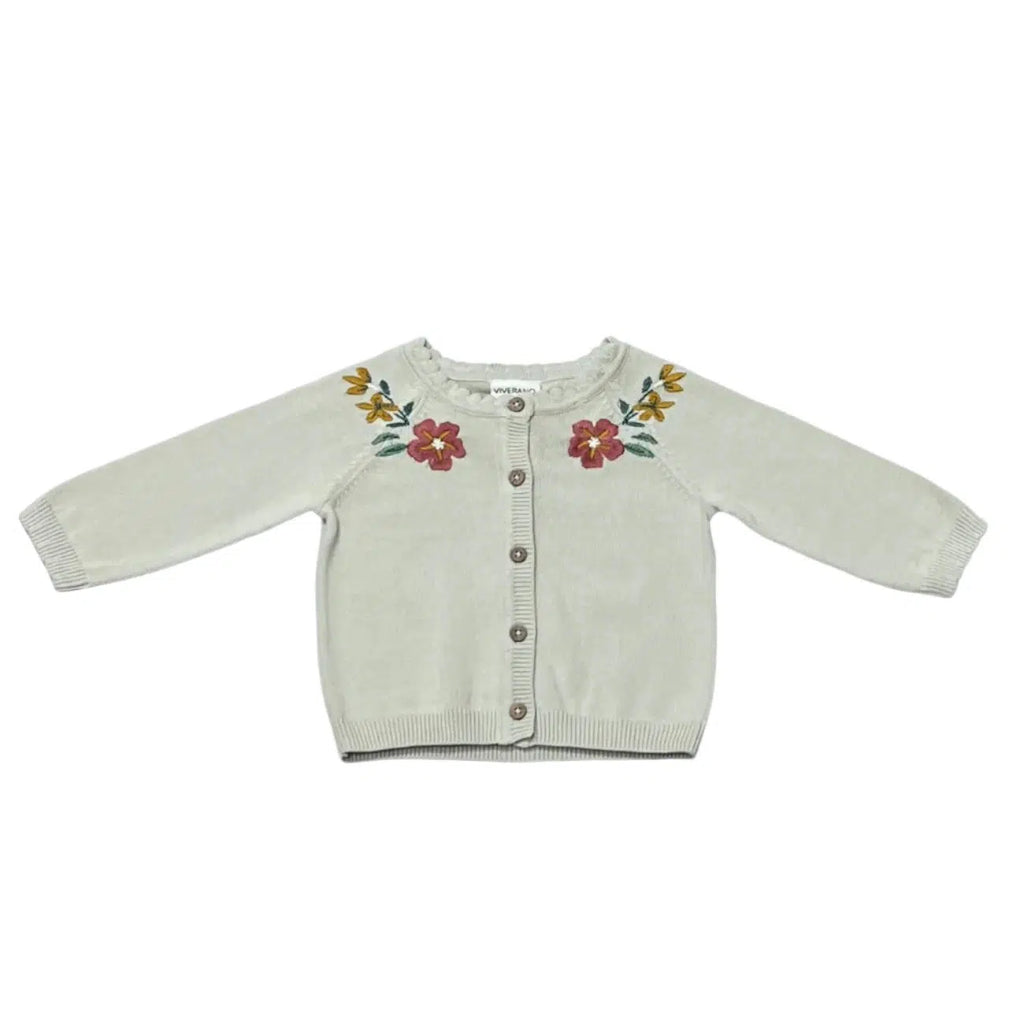 Viverano - Organic Cotton Knit Cardigan - Embroidered Floral-Sweaters + Cardigans + Jackets-0-3M-Posh Baby