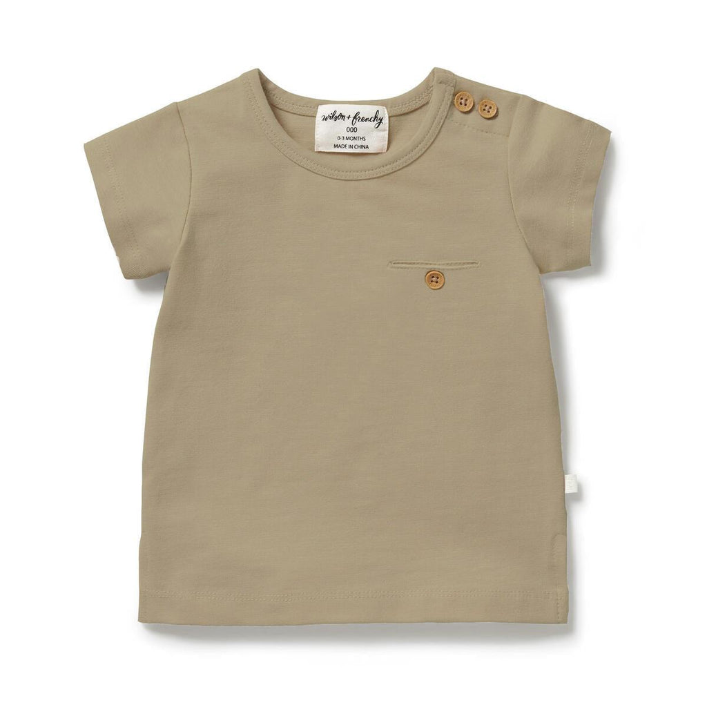 Wilson + Frenchy - Organic Pocket Tee - Driftwood-Short Sleeves-6-12M-Posh Baby